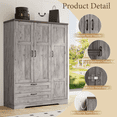thumbnail image 4 of Brafabhome 62"H Wooden Armoire Wardrobe Closet with 2 Drawers, 3 Doors Modern Wardrobe Cabinet with Mirror and Adjustable Shelf for Clothes Coats, Gray, 4 of 8