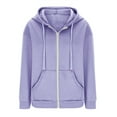 thumbnail image 4 of WNEGSTG Women's Hoodie Womens Casual Solid Long Sleeve Zipper Coat Pocket Sweatshirt Tops Purple, 4 of 5