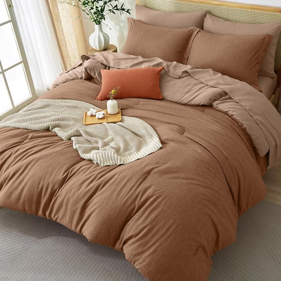 Cationic Dyed Comforter Set Cal King, Terracotta Bed in a Bag 5-Piece Bedding Set