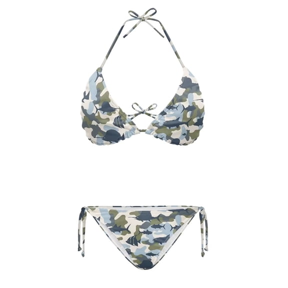 Yuyamidu Camo Fishing Womens Swimsuits 2 Piece Bathing Suit Thong Bikini Triangle Swimsuits 2 Piece String High Cut Cheeky Bathing Suits Woman XS