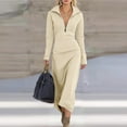 thumbnail image 2 of asdoklhq Moomoo Dresses for Women Fashionable Solid Color Long Sleeved Turndown Collar Dress Long Skirt Beige 2X, 2 of 8