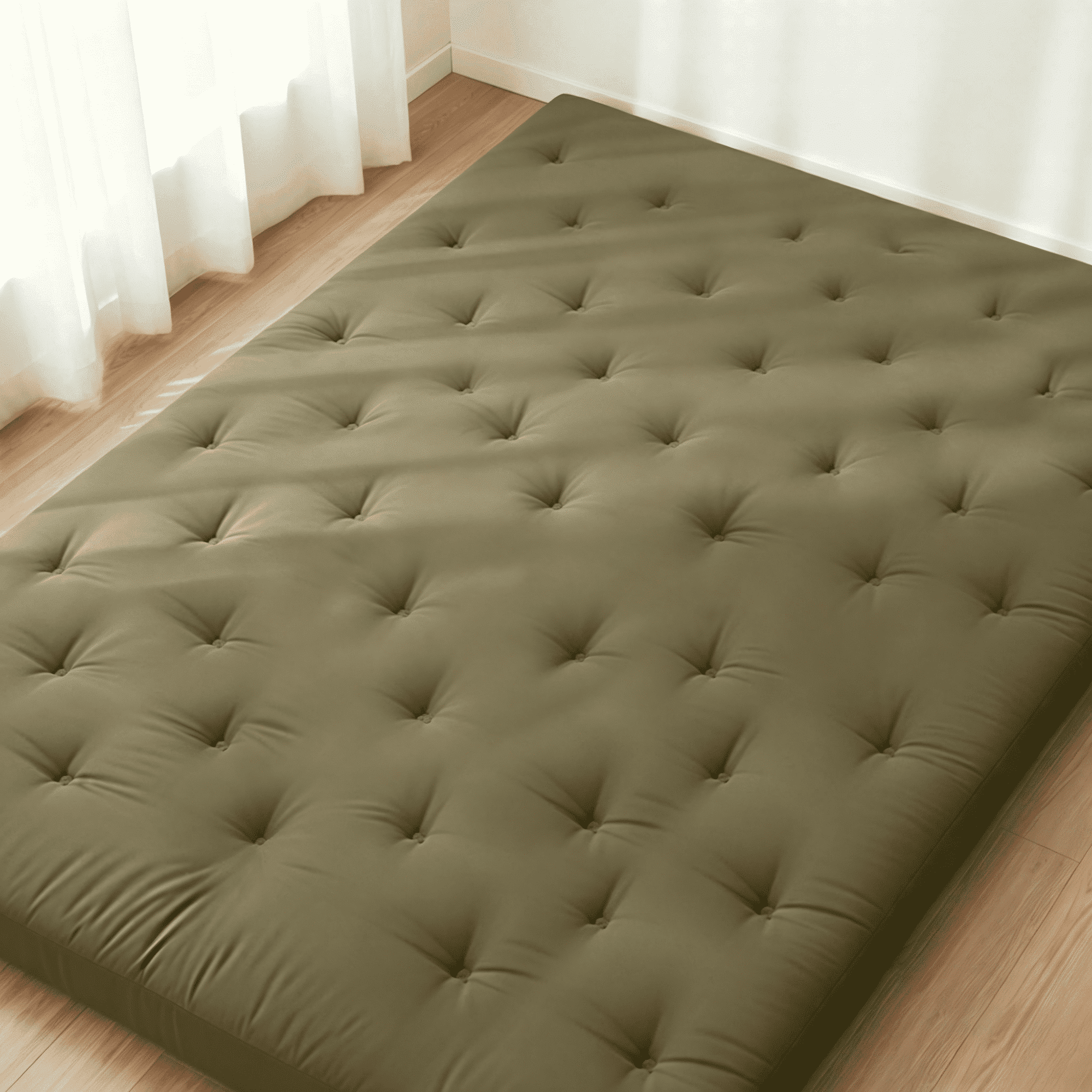 Zonli Japanese Floor Futon Mattress, 2.5" Cotton Folding Tatami Pad, Twin 75"x39", Green