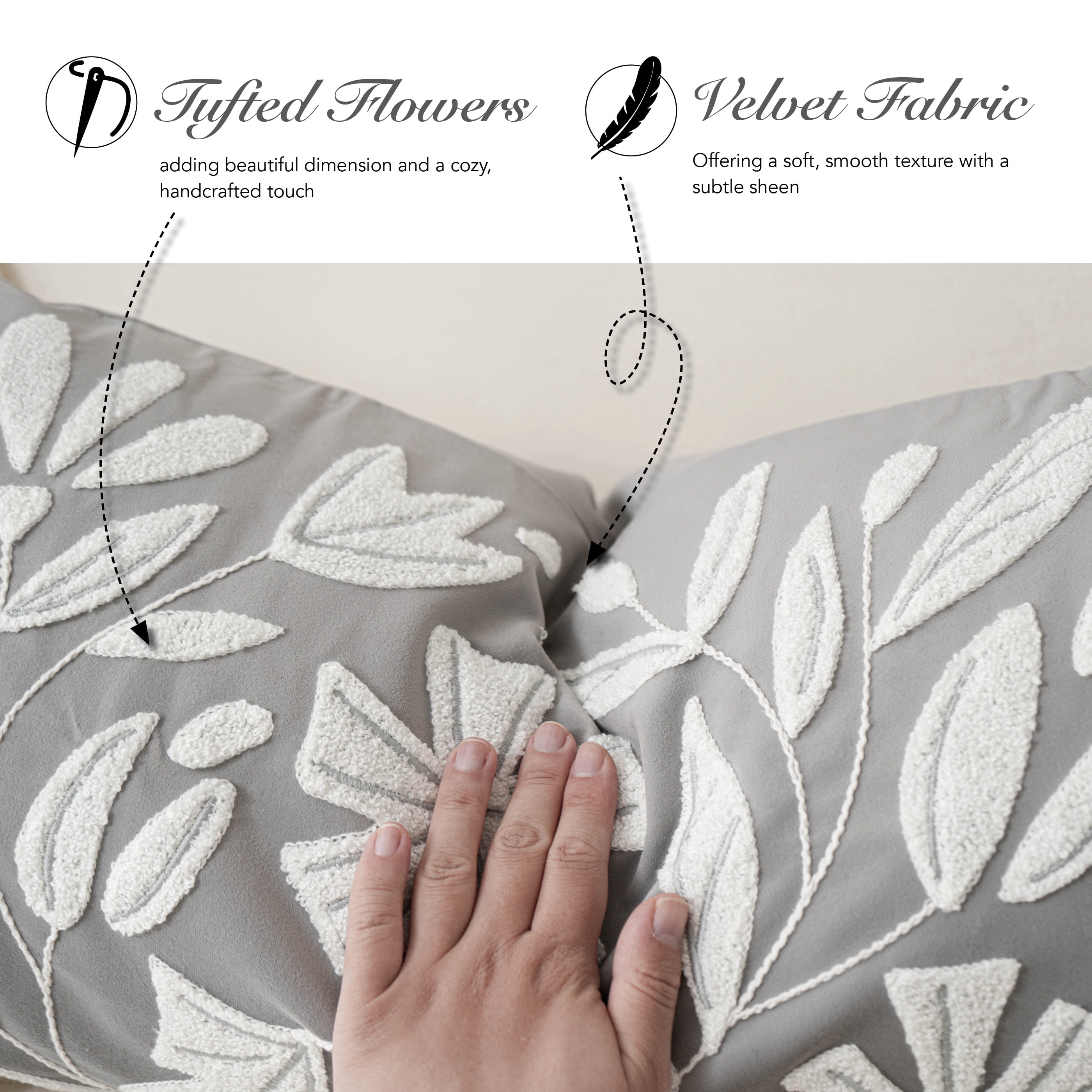 BlissBlush Grey Velvet Decorative Long Lumbar Pillow Cover 14x36, Light Gray Soft Body Pillow for Bed, Accent Lumbar Throw Pillow for Bedroom, Modern Farmhouse Textured Pillowcase