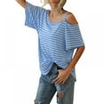 thumbnail image 4 of Baywell Women Short Sleeve Striped T-Shirt Diagonal Neck Wide Knot Summer Top Tee, 4 of 6