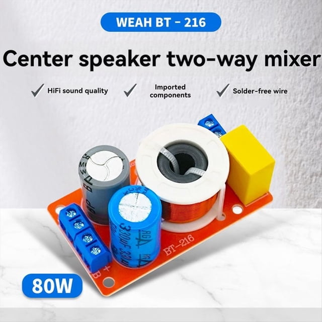 80W Audio Speaker Crossover High Low Two-Way Audio Crossover Home Speakers Filter for Center Bookshelf Speaker