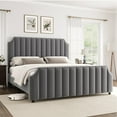 thumbnail image 3 of Bed Frame, Upholstered Bed Frame with Headboard and Footboard, Queen Size Bed Frame with Strong Wooden Slats Support, No Box Spring Required, 3 of 9
