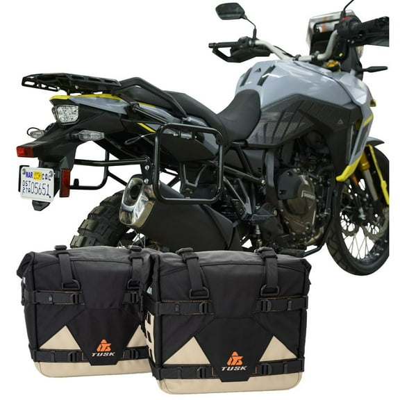 Tusk Pannier Racks with Tusk Pilot Pannier Bags Black/Tan For Suzuki V-Strom 800DE 2023-2025