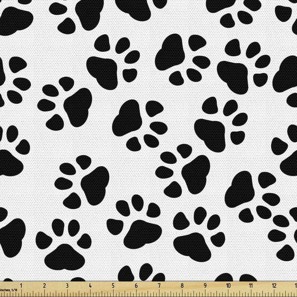 Paw Print Fabric by The Yard, Animal Feet Sign Pattern in Monochromatic