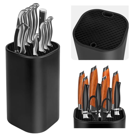 Qoosea Knife Block Without Knives, Universal Knife Block, Detachable Knife Holder with Scissors Slot, Sharpening Bar Slot, Space Saver for Kitchen