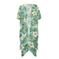 thumbnail image 2 of FKELYI Kimono Coverups for Women Soft Beach Cover Up Green Monstera Frangipani Flower Print Half Sleeve Summer Cardigan Bikini Cover Ups Resort Wear Casual Cruise Outfits, 2 of 6