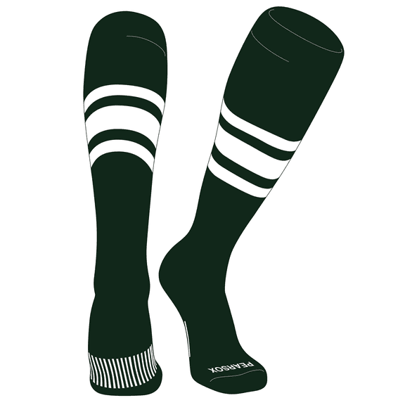 PEAR SOX Striped OTC Baseball, Softball, Football Socks (B) Forest Green, White (XS)