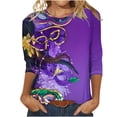 thumbnail image 2 of Lilgiuy Mardi Gras Shirt for Women 2024 Carnival Themed Outfit Popular Mask Graphic 3/4 Sleeve Loose Tops Crewneck Parade Tshirt for Work Office Business, 2 of 5