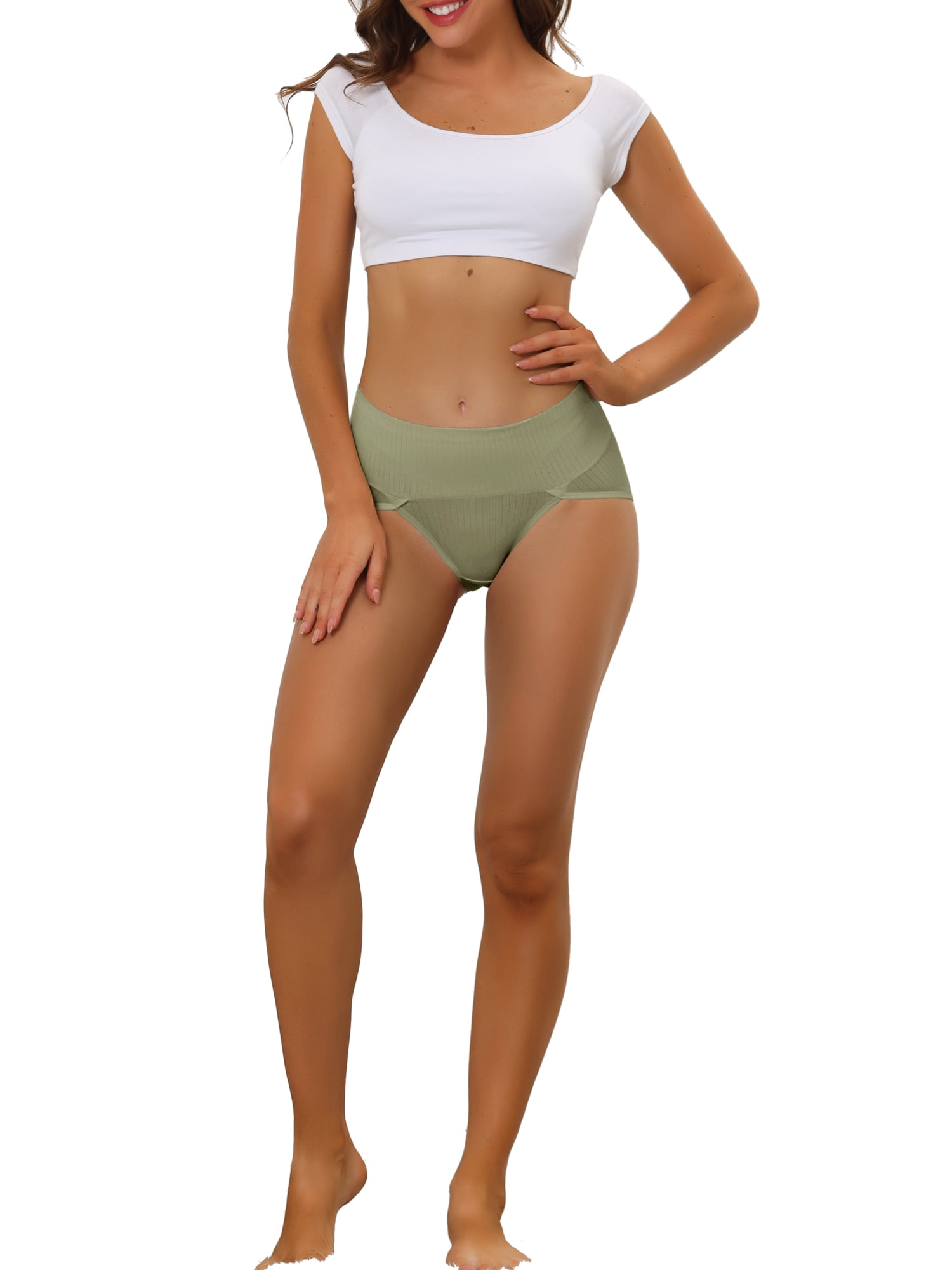 DARING DIVA Women's Ribbed High Leg Underpants Available In Plus Size XL Pea Green