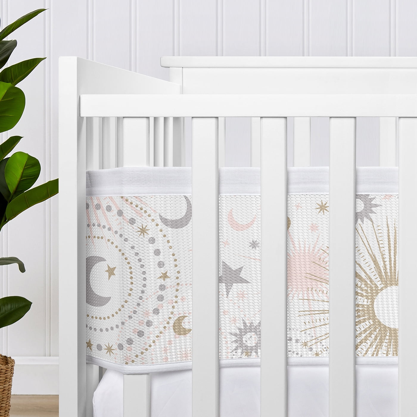 Sweet Jojo Designs + BreathableBaby Celestial Pink Gold and Grey Breathable Mesh Crib Liner Pad