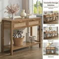 thumbnail image 6 of Surmoby Rattan Console Table with 2 Drawers,Boho Wood Entryway Table Hallway Table with Open Storage Shelf,Narrow Sofa Table for Foyer,Living Room and Corridor(Oak,2PCS), 6 of 10