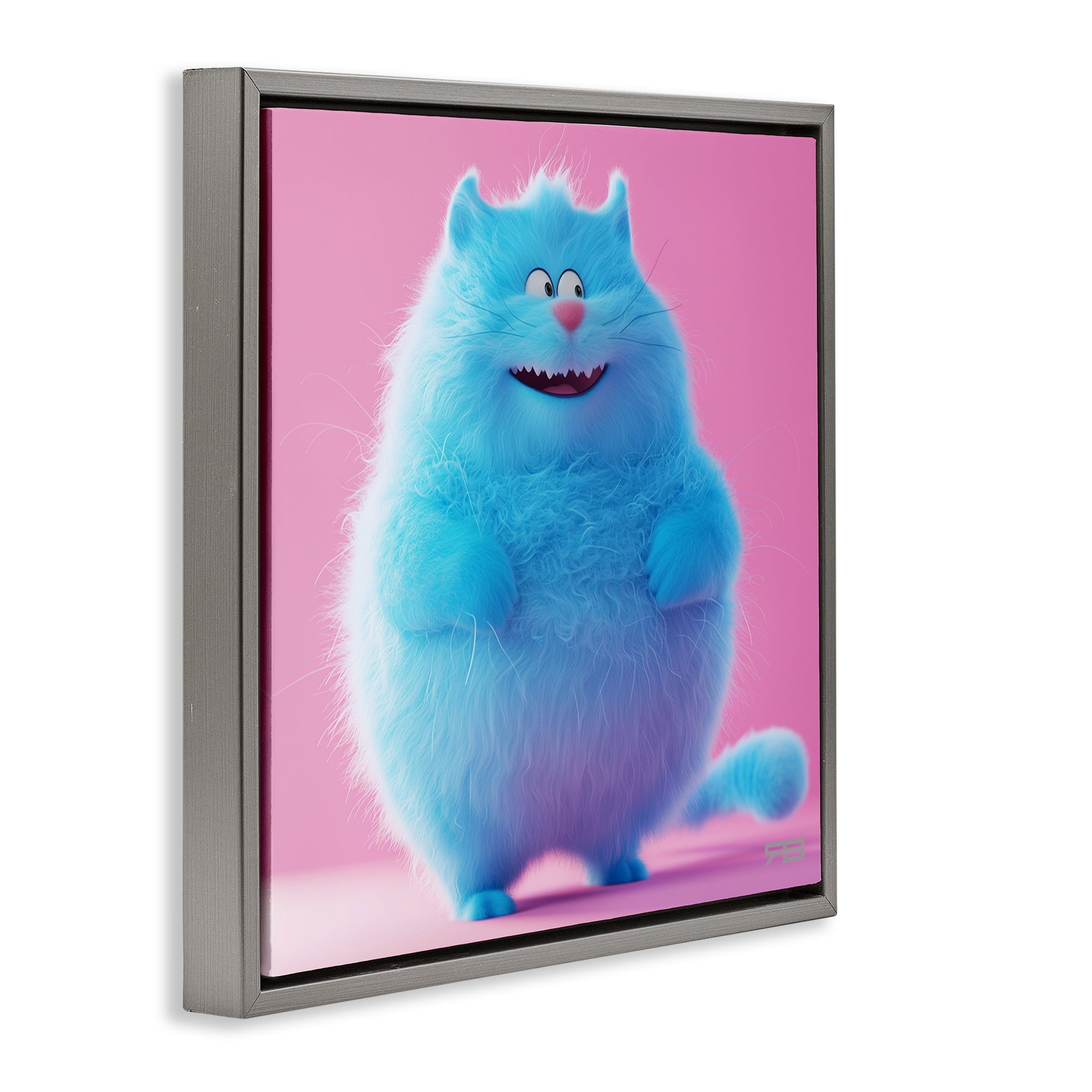 Stupell Industries Funny Blue Cat Animals Painting Gray Floater Framed Canvas Art Print Wall Art, 18 x 18