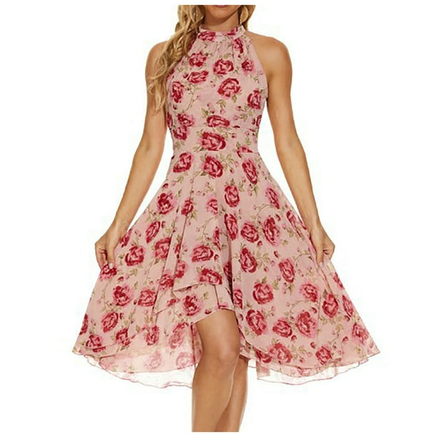 Vestido Gasa Fridja Estampado Volantes Doble Capa Falda Acampanada