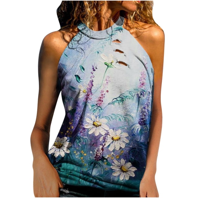 Tops de mujer Moda Casual Suelto Sin tirantes Impreso Damas Cuello halter Chaleco Tops Pompotops lopia991281