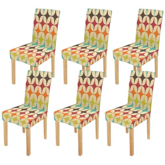 FMSHPON Retro Pattern with Triangles Stretch Chair Cover Protector Seat Slipcover for Dining Room Hotel Wedding Party Set of 6