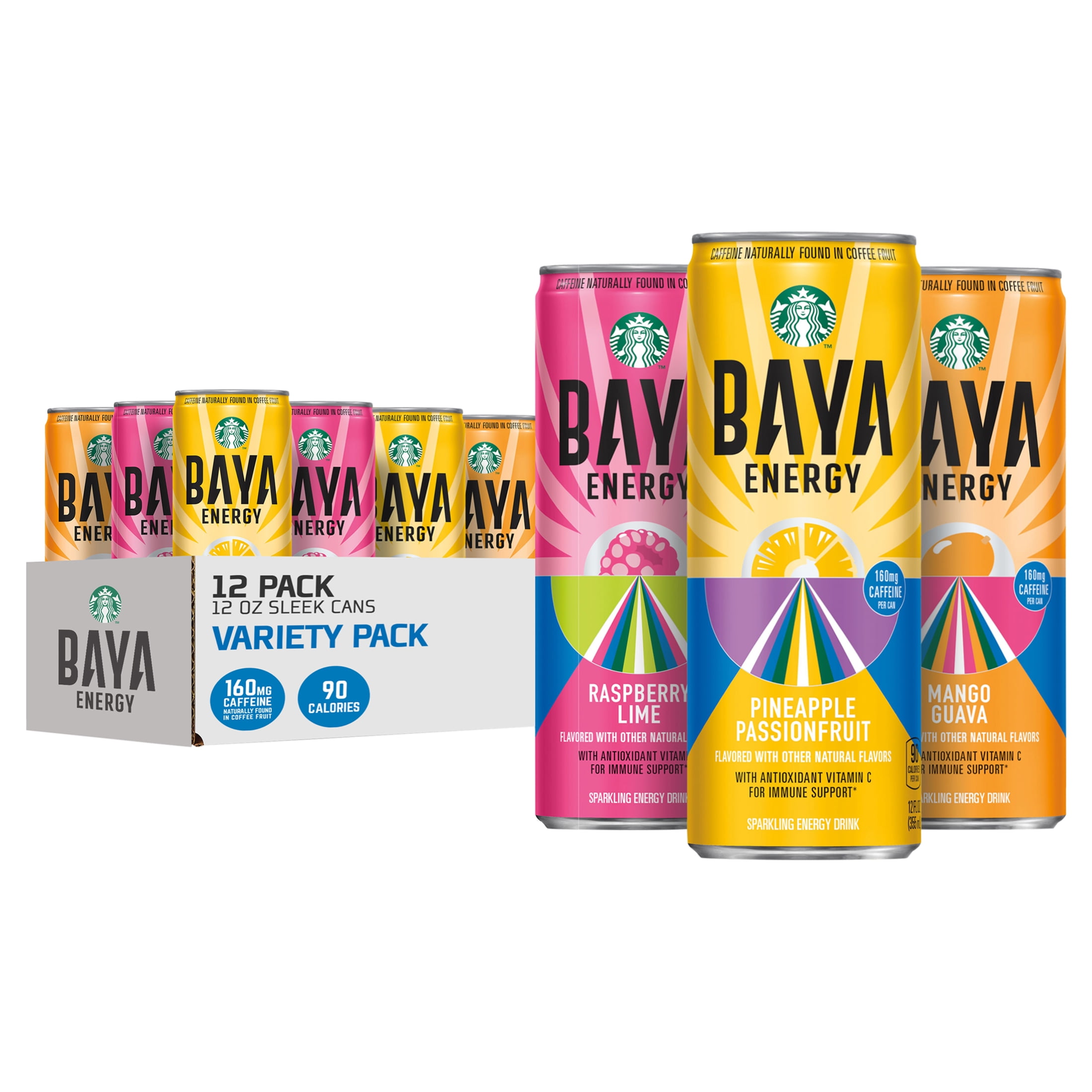 Starbucks BAYA Energy, 3 Flavor Variety Pack, 12 oz 12 pack Sleek Cans