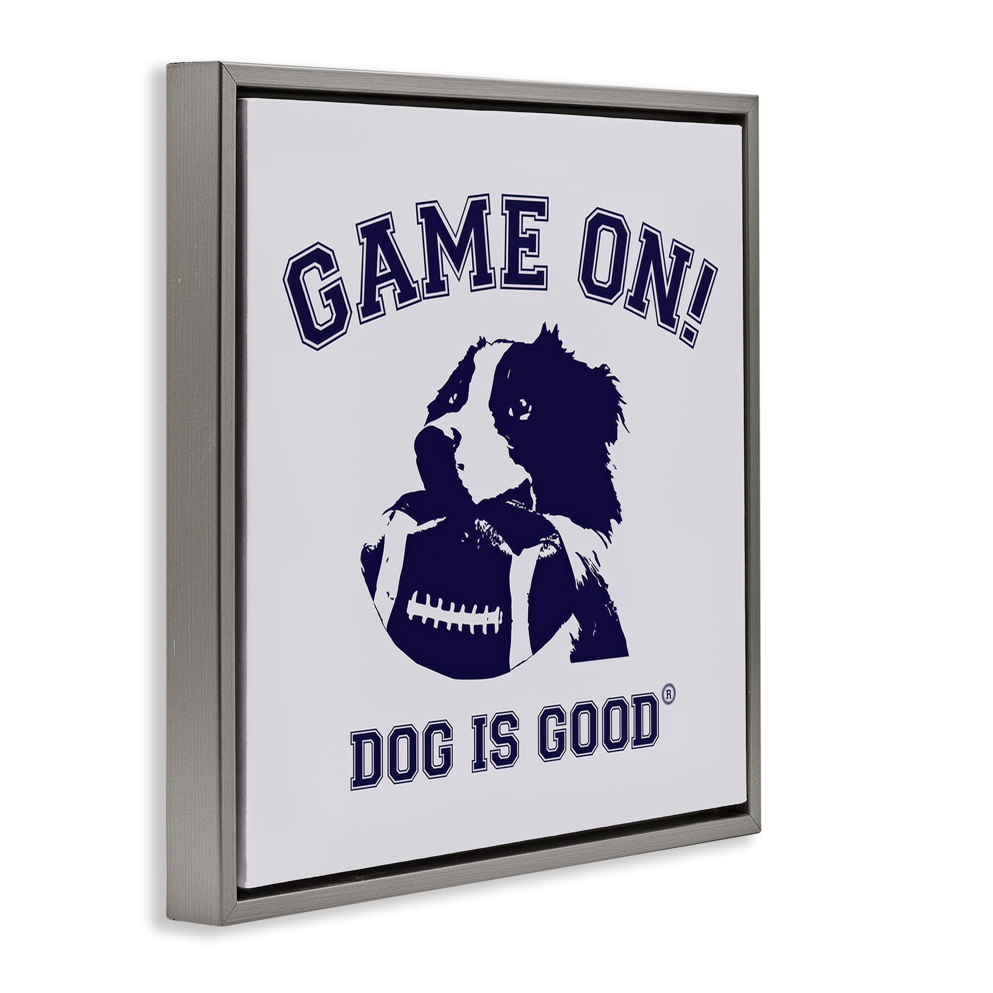 Stupell Industries Game On Dog & Football Animals Painting Gray Floater Framed Canvas Art Print Wall Art, 25 x 25