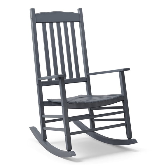 WoofPaw Outdoor Rocking Chair, Solid Wood High Back Rocker, All Weather Lounge Chair for Porch Patio Fire Pit Garden Backyard Deck Indoor, Wave Shape,Gray