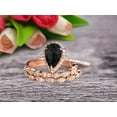 thumbnail image 1 of Milgrain Art Deco 8x5mm Pear Shape Black Diamond Moissanite Engagement Ring Set 2.75 Carat Weight Trio Set Stacking Matching Wedding Band Solid 10k Rose Gold Anniversary Ring, 1 of 5
