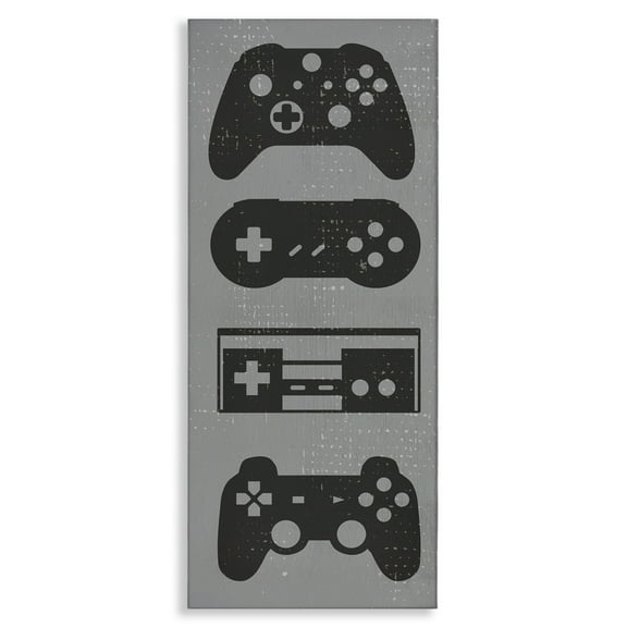 Stupell Video Game Controller Shapes Distressed Vintage Grey Canvas Wall Art 20 x 48