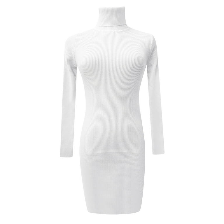 white long sleeve turtleneck bodycon dress Our Ribbed Turtleneck Long Sleeve Bodycon Dress is such a vibe