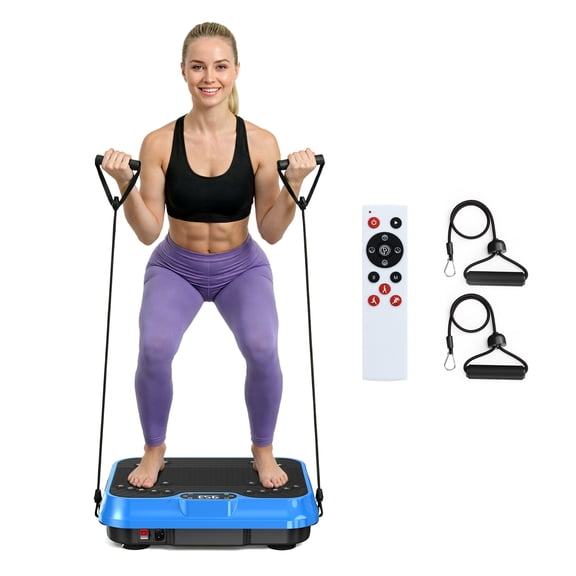 Evitormill Vibration Plate Exercise Machine Whole Body Workout Vibration Fitness Platform w/ Loop Bands, Blue