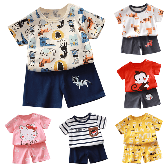 Lovzfmll 2-Piece Short Sleeve Sleepwear Set, Top & Shorts for Boys & Girls, Summer Sleepwear Outfits for Infant 0-5 Months