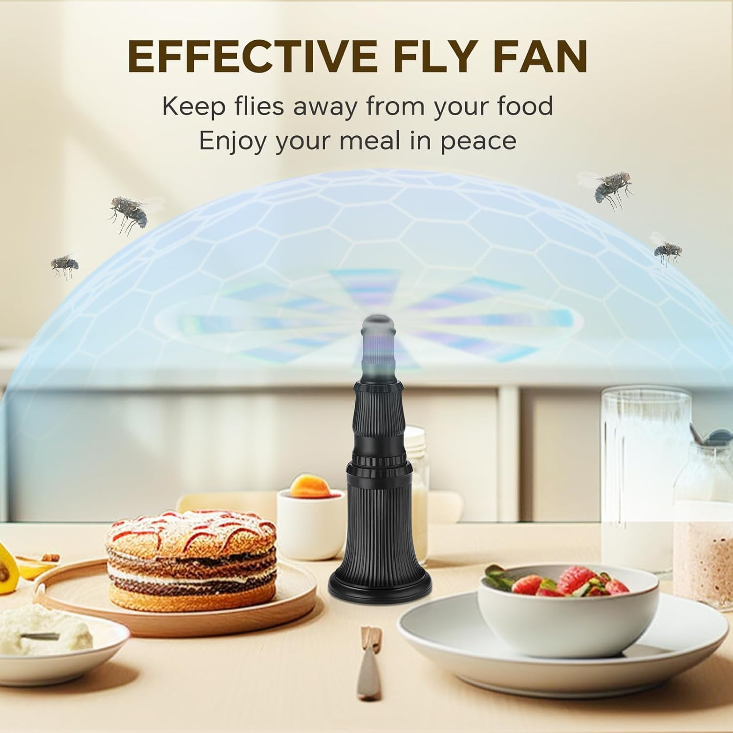 6-Pack Fly Fans for Tables, Battery-Powered Tabletop Fly Repellent with Holographic Blades for Indoor Outdoor Dining, Home, Picnic & Party, Classic