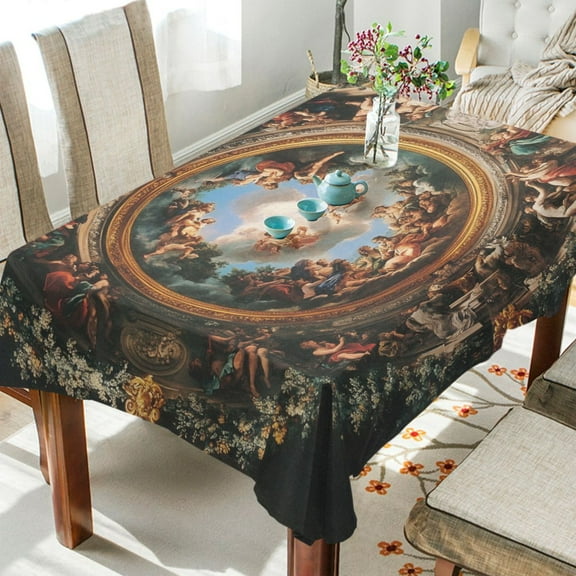 WOBOGO The Baroque Pattern Square Tablecloth 54×54in Polyester Fabric Tablecloth Washable Dust Resistant Wrinkle Resistant