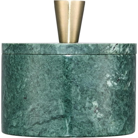 Queenza Green Marble Salt Cellar with Lid and Brass Knob, 3 inches Box for Salt and Spices