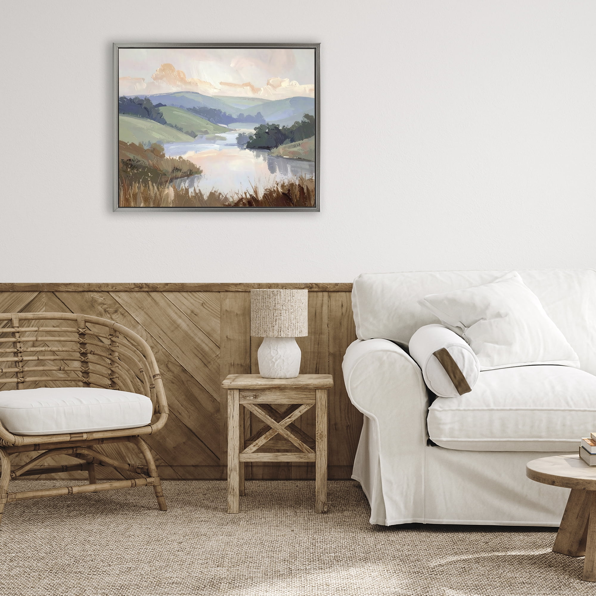 Stupell Industries Muted Distant Mountains Gray Framed Floater Canvas Wall Art, design by Alonza Saunders