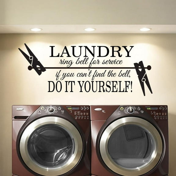 Laundry Quote Wall Decal Laundry Ring Bell For Service Do It Yourself clothespin Wall Sticker Laundry Room Decor Mural 106x42 cm