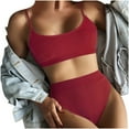 thumbnail image 4 of BSDJILFG 50% Womens High Waisted Bikini Sets Sporty Crop Top Color Block Swimwear Bandeau Scoop Neck Vintage Two Piece Bathing Suits, 4 of 4