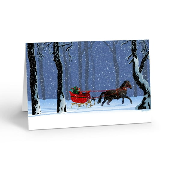Stonehouse Collection Boxed Christmas Cards - 12 Holiday Sleigh Cards & Envelopes - Forest Holiday Sleigh - USA Made