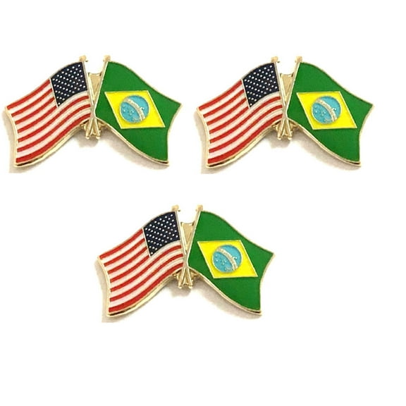 Brazil & US Crossed Flag Lapel Pins, Pack of 3