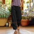 thumbnail image 6 of VBVC Women's Drawstring Cotton-Linen Harem Pants,Crochet Lace Hem Cropped Trousers For Women,Ladies Comfy Boho Beach Joggers with Pockets,Black,S-2XL, 6 of 10