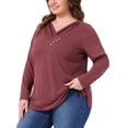 thumbnail image 2 of DARING DIVA Women's Plus V Neck Button Fall Pullover Shirt Loose Blouse 2X Burgundy, 2 of 6