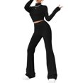 thumbnail image 3 of Womens Lounge Set Cute Long Sleeve Pajama Sets Casual 2 Piece Pj Outfit Fall Sleepwear Black XS, 3 of 8