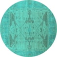 thumbnail image 1 of Ahgly Company Machine Washable Indoor Round Oriental Turquoise Blue Industrial Area Rugs, 8' Round, 1 of 4