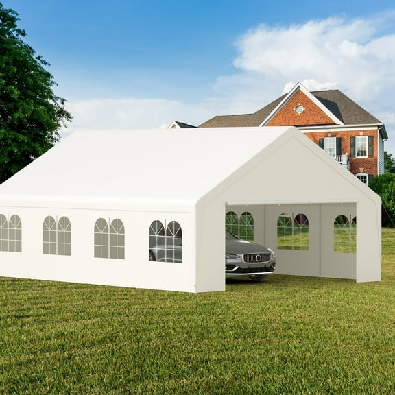 GOJOOASIS 20x26ft Carport Canopy with All-Season Tarp Waterproof Outdoor Storage Shelter,White