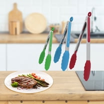 Uxcell Kitchen Tong Set Silicone Tips Stainless Steel Cooking Tongs 3Pcs Burgundy, Blue, Green