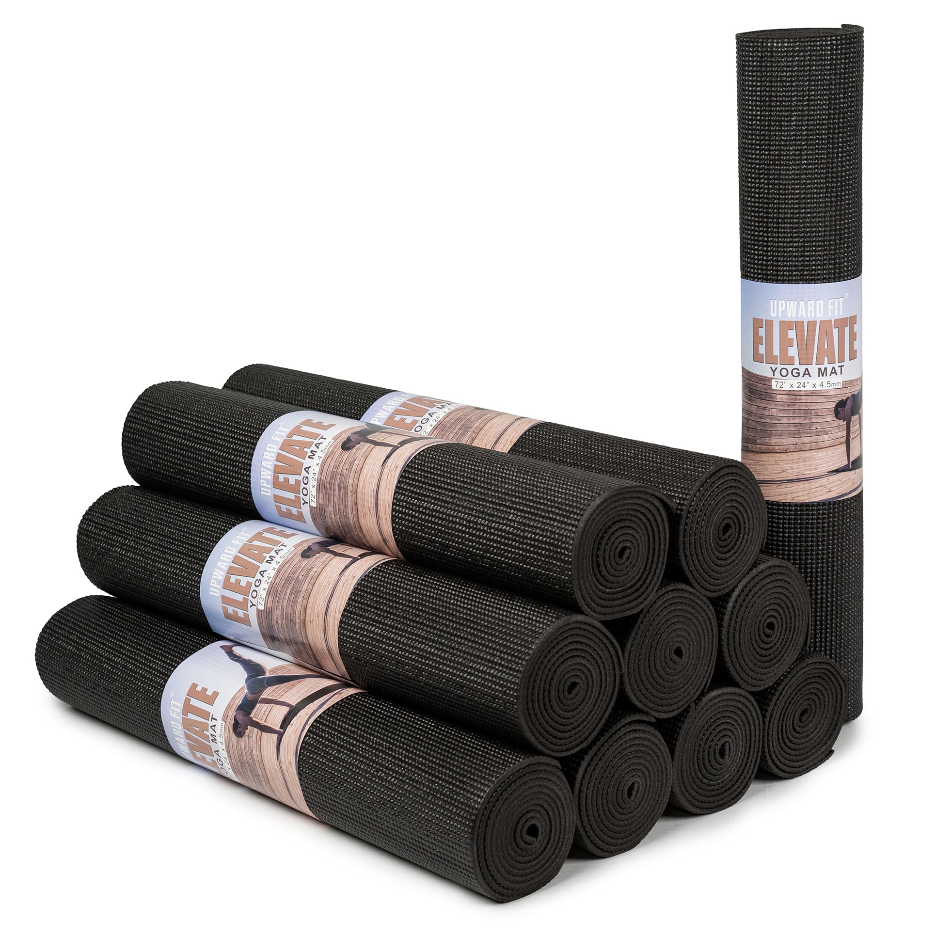 Upward Fit Elevate Yoga Mats, 10 Pack, 72" Long x 24" Wide, 4.5 mm Thick, Non-Slip and Easy to Clean Gym Mats for Schools and Studios, Black