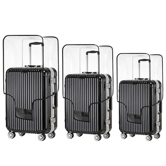 3PCS Clear Luggage Covers, 20" 24" 28" Reusable Suitcase Protectors, Waterproof PVC Dustproof Luggage Cover with Nylon Fastener Tape for Family Travel, Business Trip