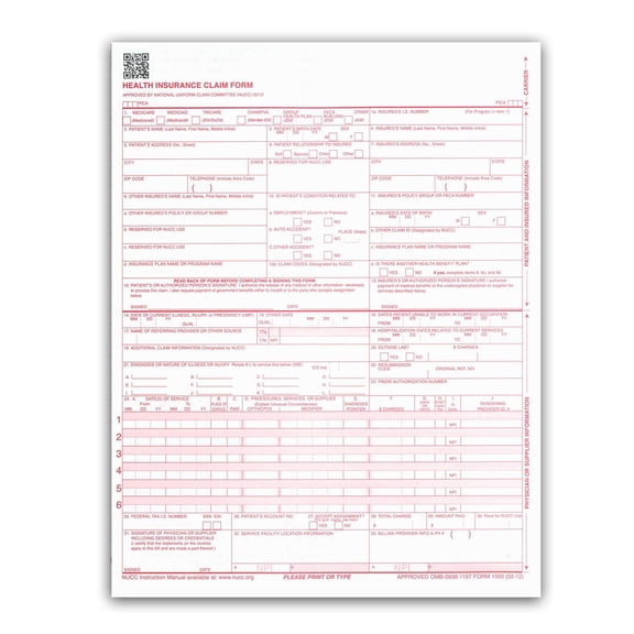 New CMS 1500 Claim Forms - HCFA Version 02/12 100 per Ream
