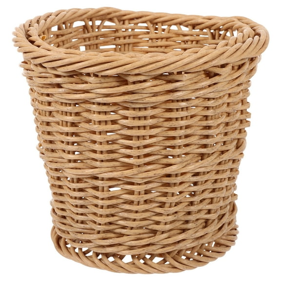 Himition Woven Waste Paper Basket Round Waste Bin Wicker Paper Trash Can Rubbish Basket for Home Bedroom Bathroom Kitchen Offices