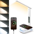 thumbnail image 1 of Lampara de Escritorio Led, Lampara con Cargador Inalambrico y Puerto de Carga USB, Botones Táctil, Iluminación de 5 Niveles Ajustables, Lámpara de Mesa con de Reloj y Pantalla Fecha (Blanco), 1 of 7